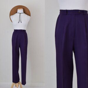 Vintage 70s Eggplant Polyester Pleated Trousers | 24-26‎ waist